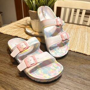 Cat & Jack Two Strap Slide Sandals Adjustable Buckle Pastel Colors Teens 6‎